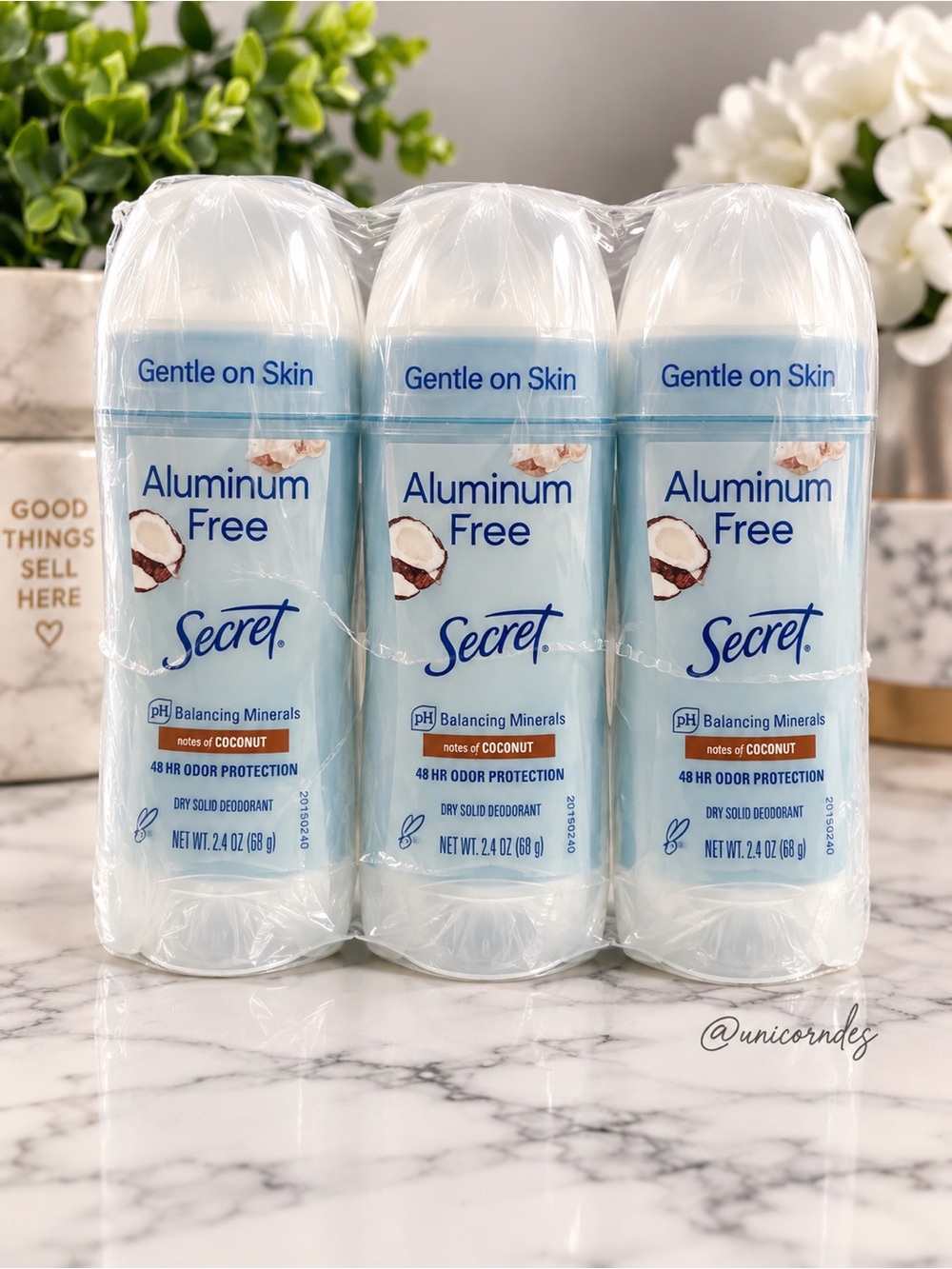 Secret Aluminum Free Coconut Deodorant 3 Pack 2.4 oz 48HR Protection Sealed